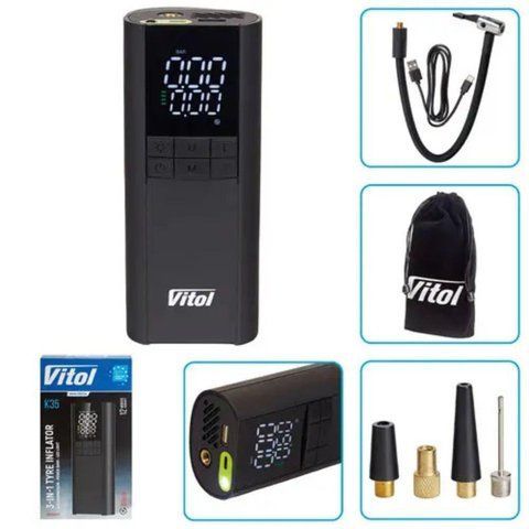 Портативний автомобільний компресор ViTOL K-35 3в1 насос, PowerBank 8000 mAh, LED-ліхтар, 150 PSI K-35 фото