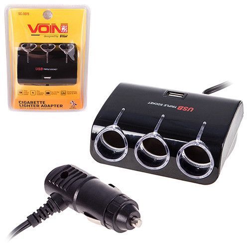 Удлинитель прикуривателя 3 выхода + 1USB 1А 12-24V VOIN SC-3073 SC-3073 фото